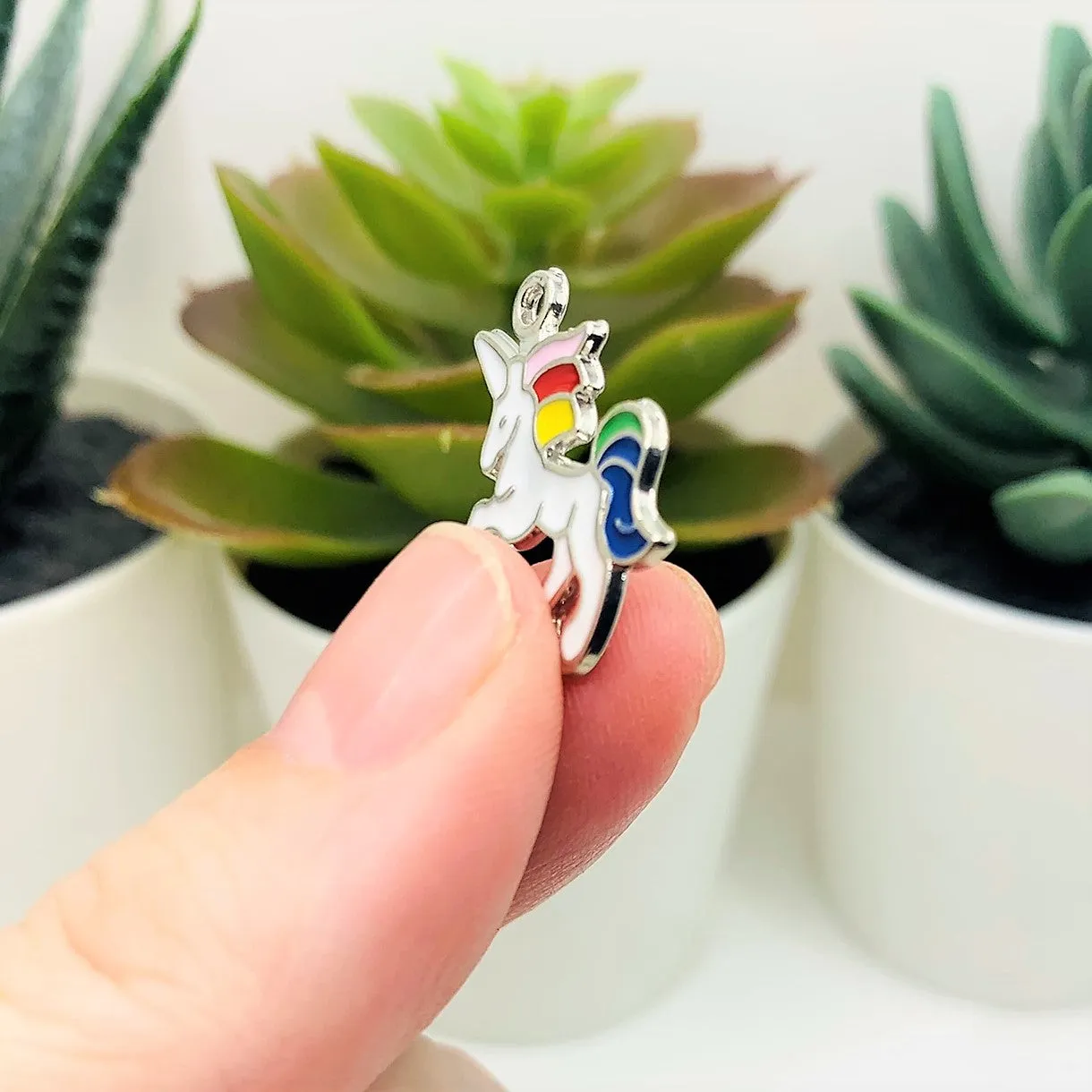 1, 4, 20 or 50 Pieces: White and Rainbow Enamel Unicorn Charms