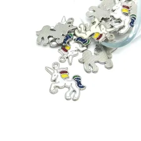 1, 4, 20 or 50 Pieces: White and Rainbow Enamel Unicorn Charms