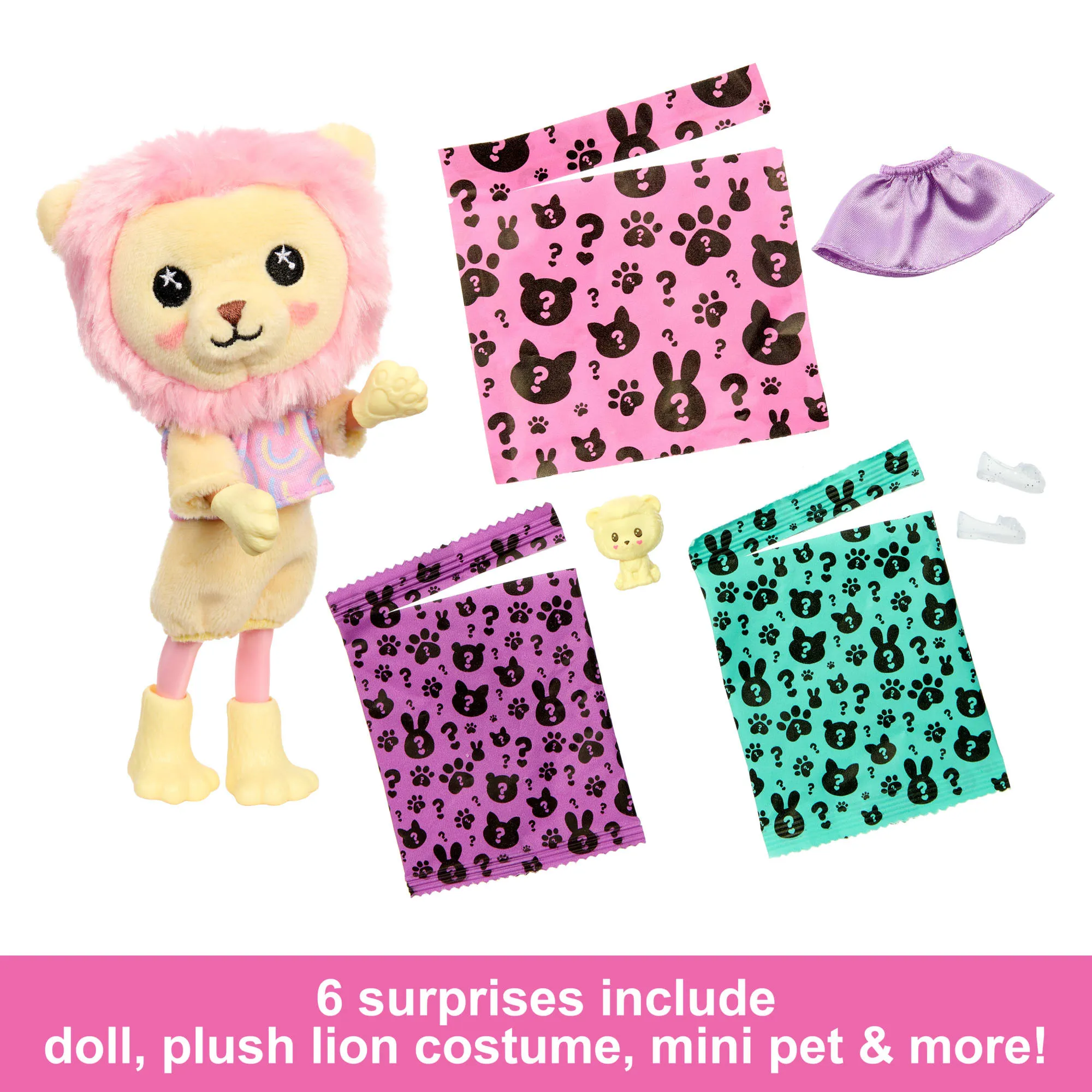 Barbie Cutie Reveal Cozy Cute Tees Series Chelsea Doll & Accessories, Plush Lion, Brunette Small Doll