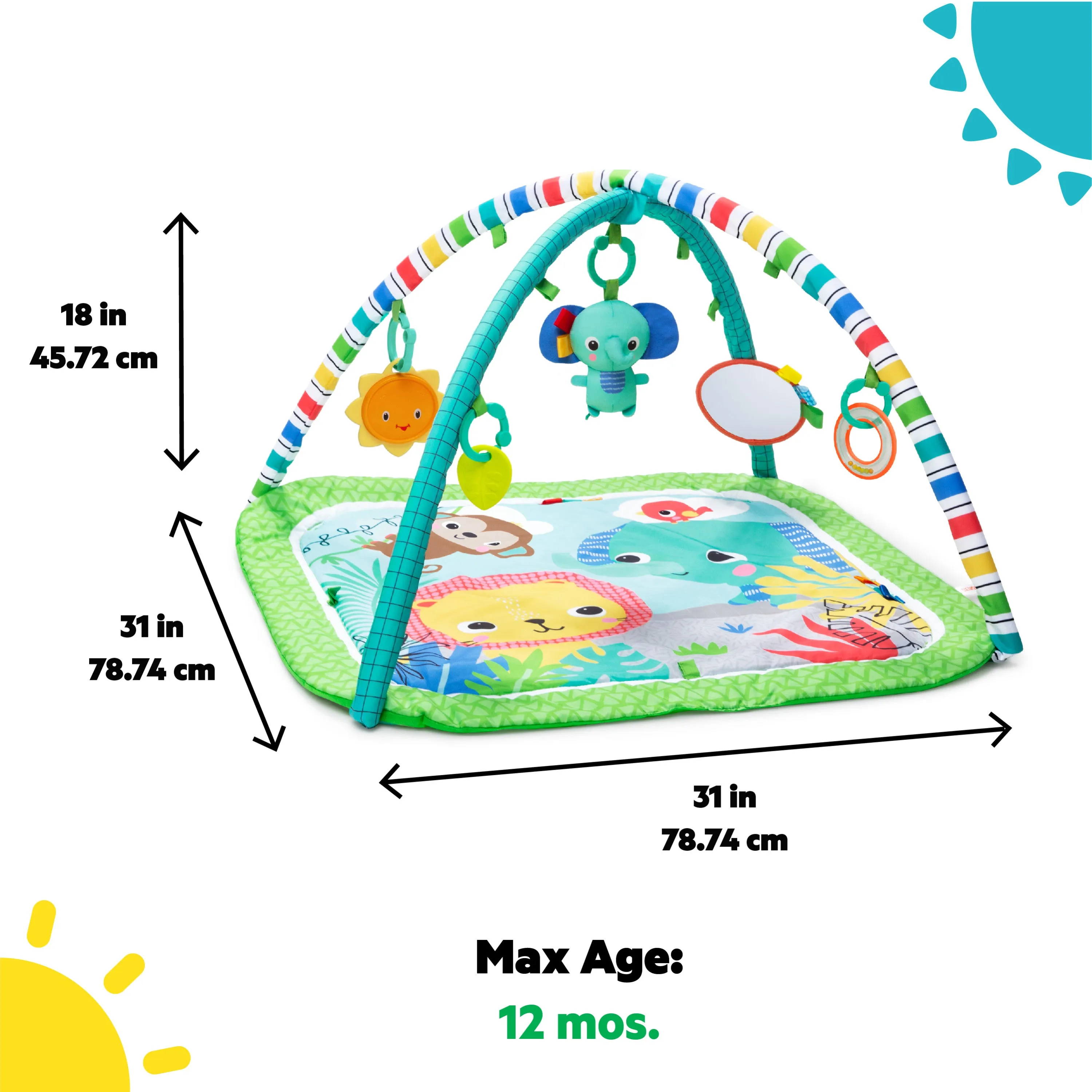 Bright Starts Wild Wiggles Baby Activity Gym & Machine-Washable Play Mat, Green