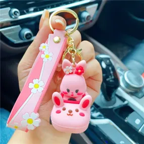 Cute Pig In Car 3D Silicon Keychain With Bagcharm and Strap