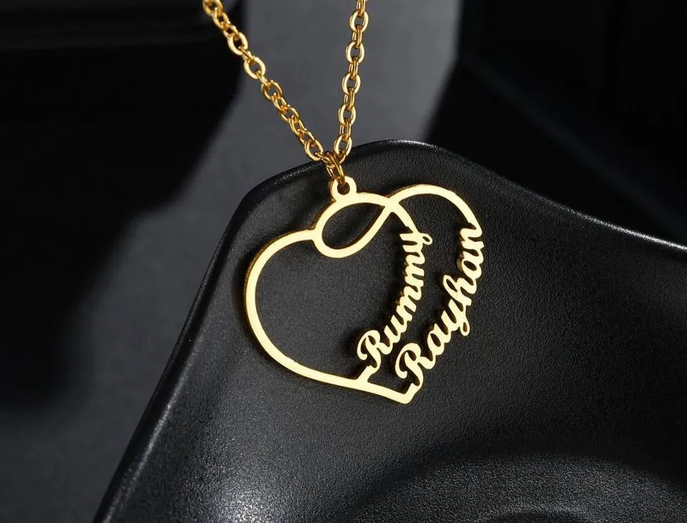 Double Heart Names Personalized  Necklace