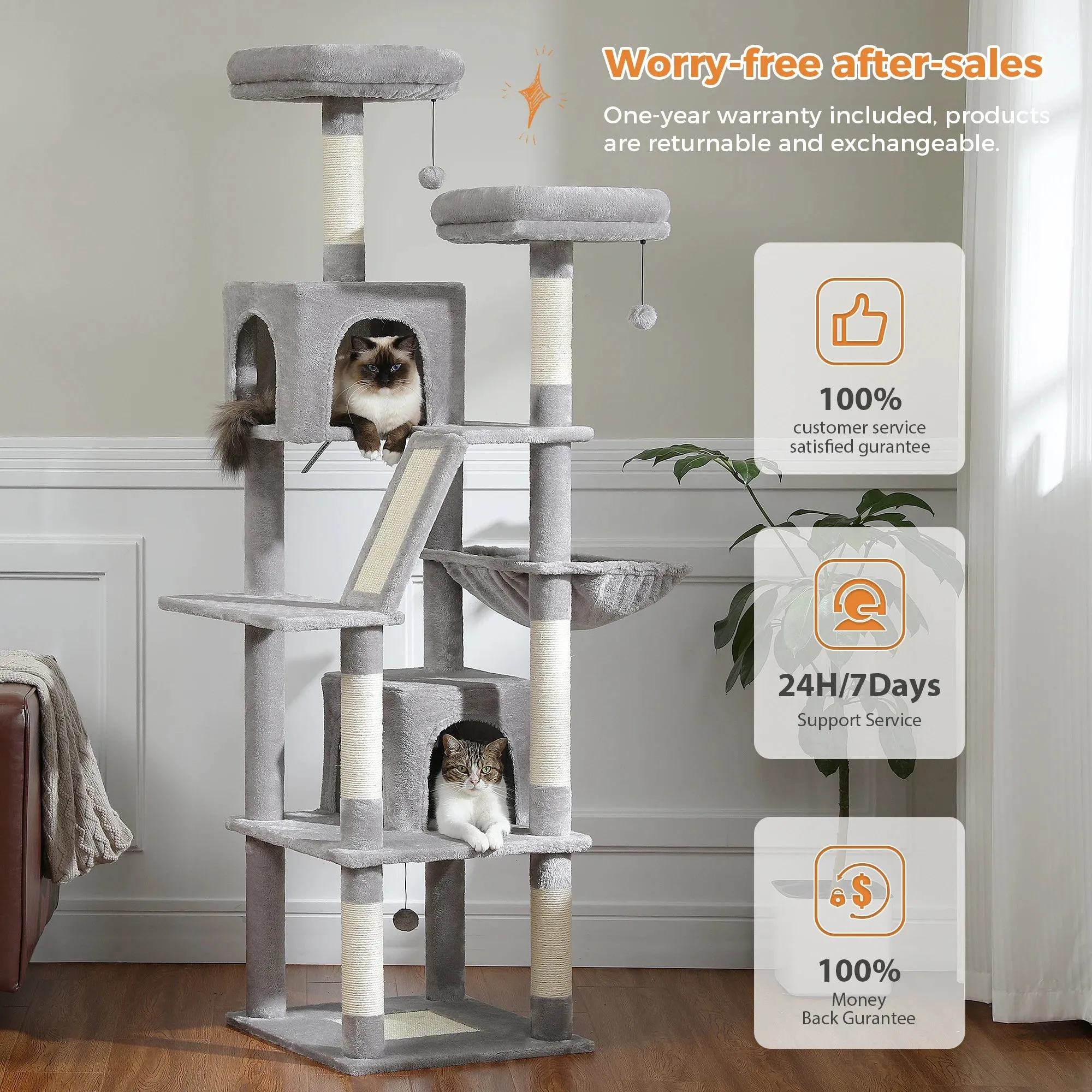 Large Tall Cat Tree Tower for Indoor Cats Multi-Level Plush Cat Condo w/ Scratching Posts Scratching Boards Perches & Caves