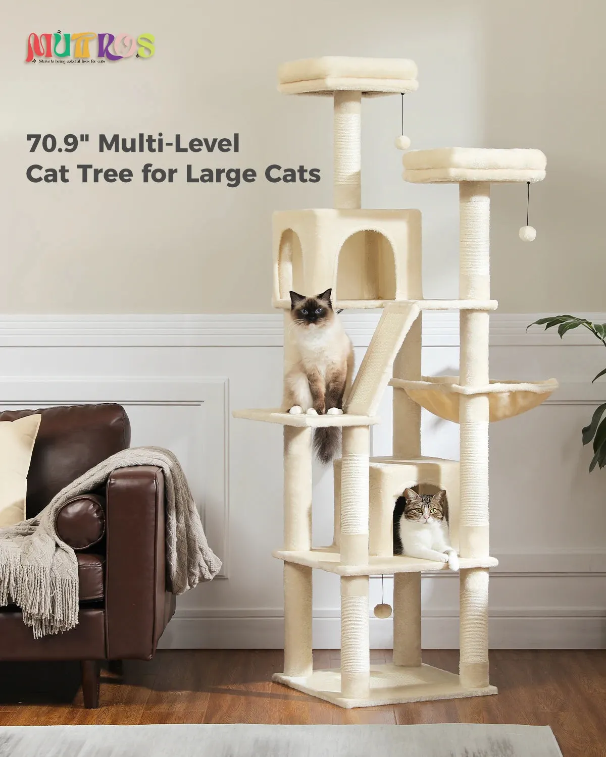 Large Tall Cat Tree Tower for Indoor Cats Multi-Level Plush Cat Condo w/ Scratching Posts Scratching Boards Perches & Caves