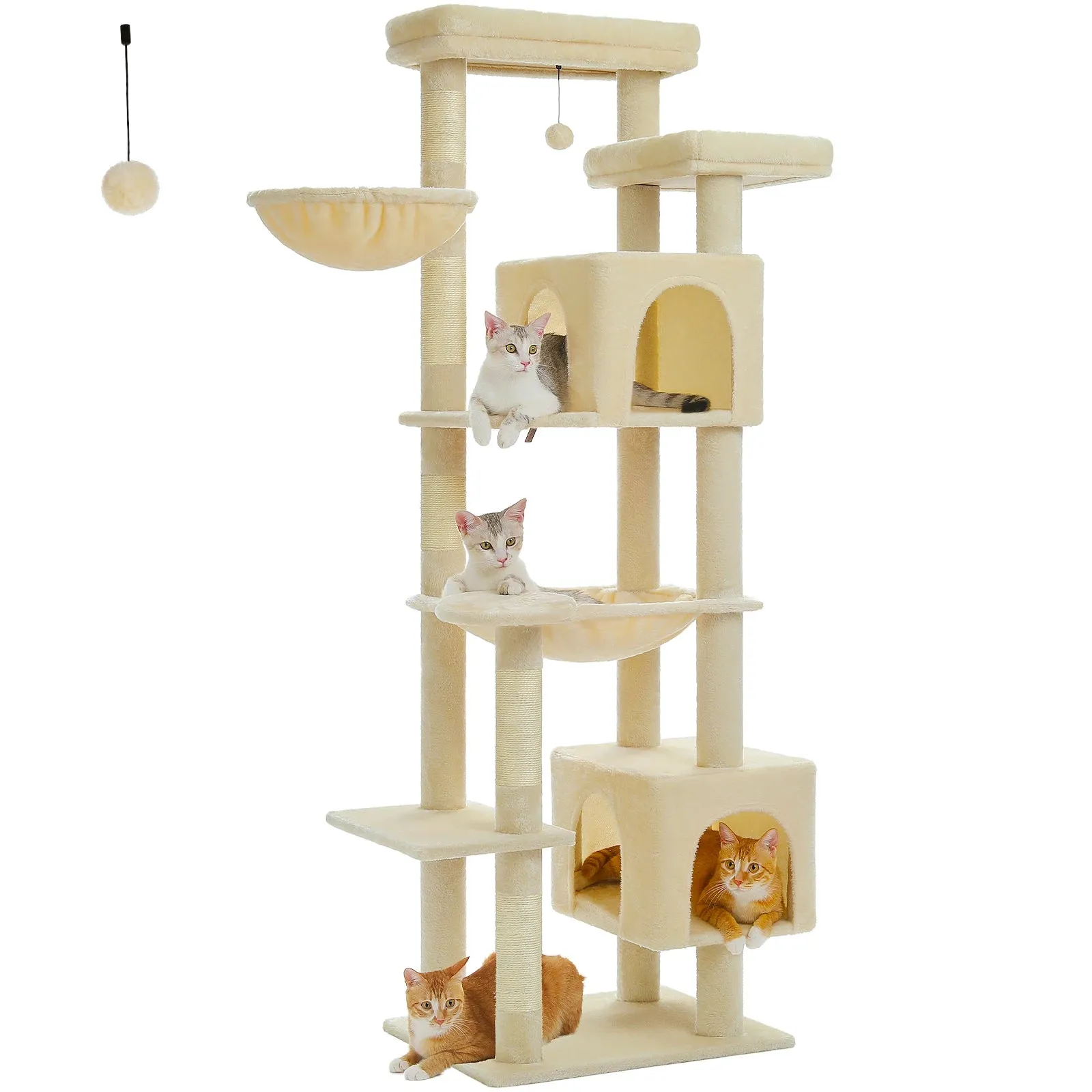 Large Tall Cat Tree Tower for Indoor Cats Multi-Level Plush Cat Condo w/ Scratching Posts Scratching Boards Perches & Caves