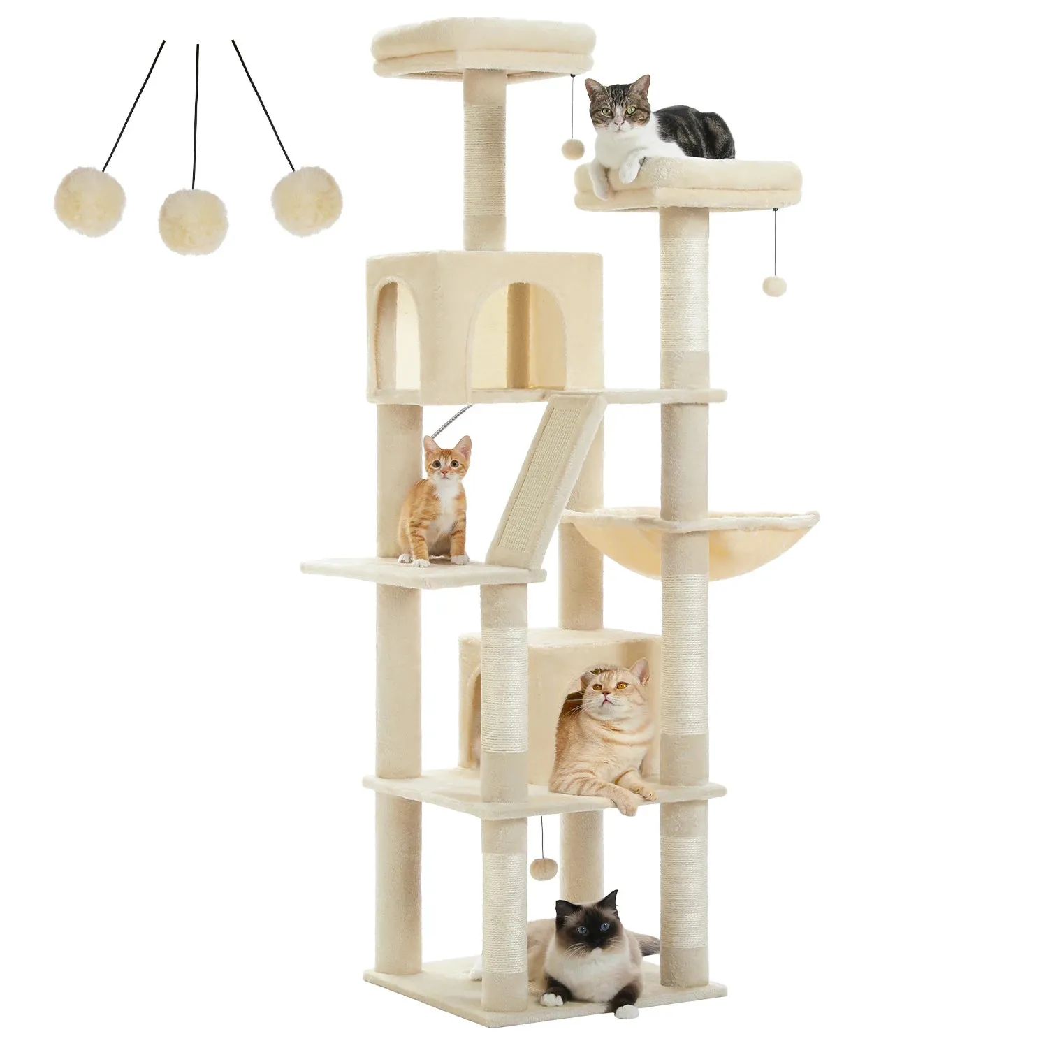 Large Tall Cat Tree Tower for Indoor Cats Multi-Level Plush Cat Condo w/ Scratching Posts Scratching Boards Perches & Caves