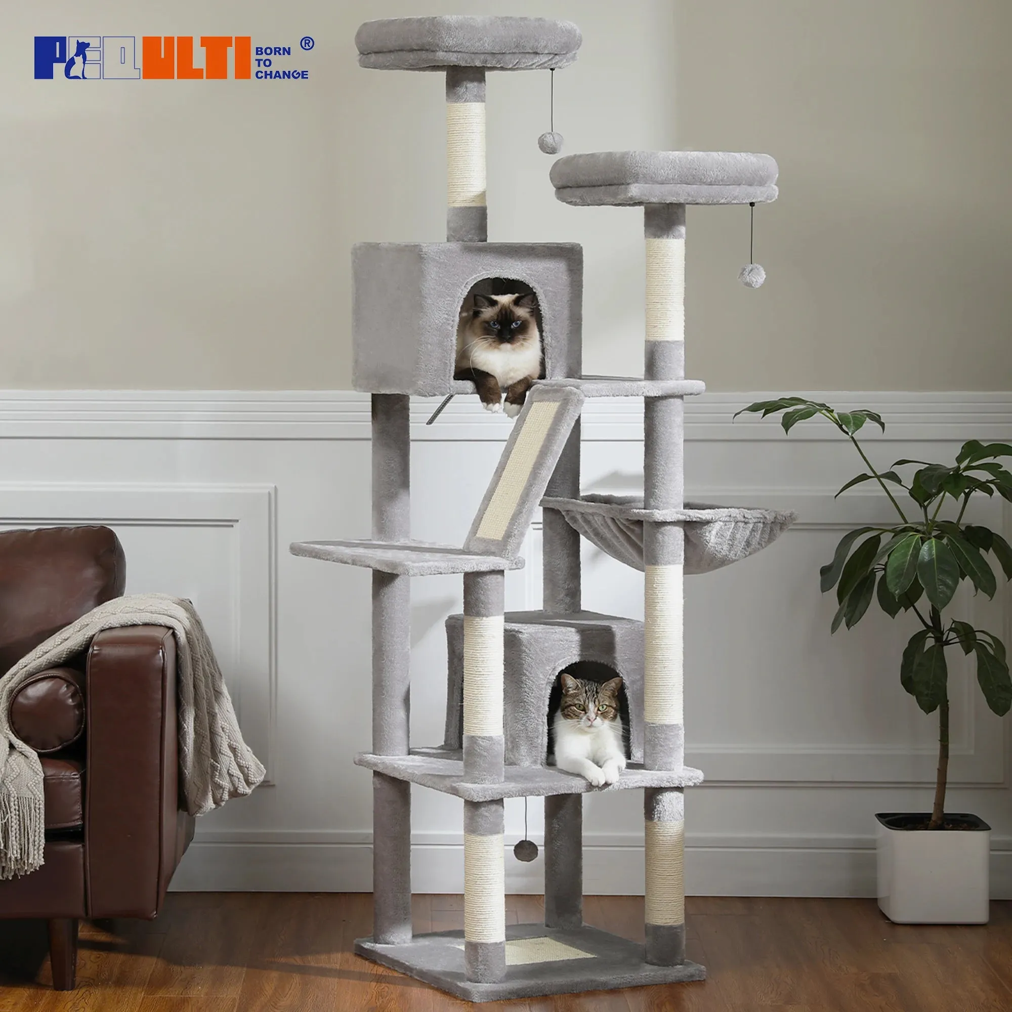 Large Tall Cat Tree Tower for Indoor Cats Multi-Level Plush Cat Condo w/ Scratching Posts Scratching Boards Perches & Caves