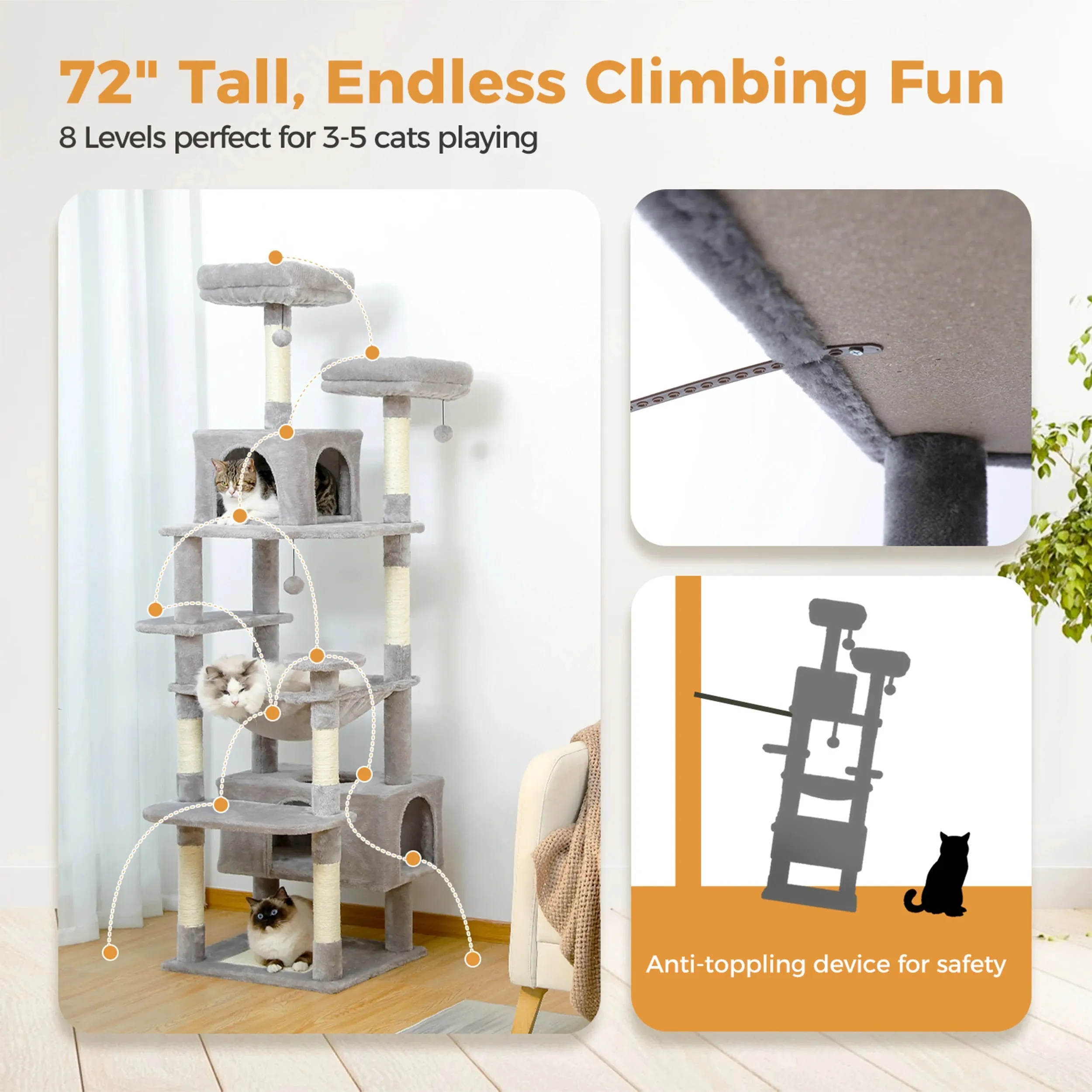 Large Tall Cat Tree Tower for Indoor Cats Multi-Level Plush Cat Condo w/ Scratching Posts Scratching Boards Perches & Caves