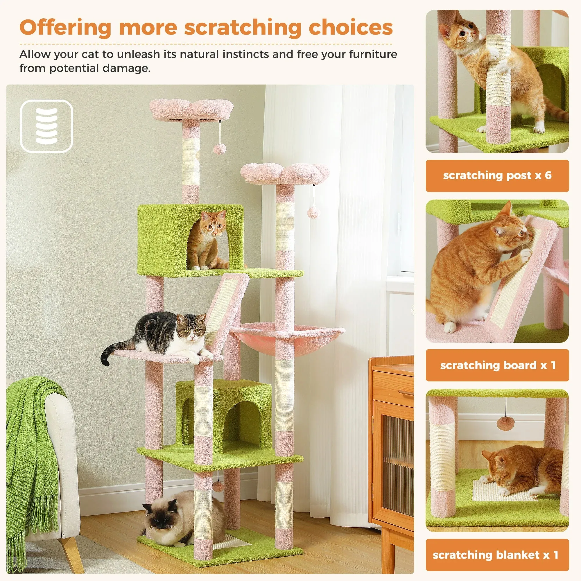 Large Tall Cat Tree Tower for Indoor Cats Multi-Level Plush Cat Condo w/ Scratching Posts Scratching Boards Perches & Caves