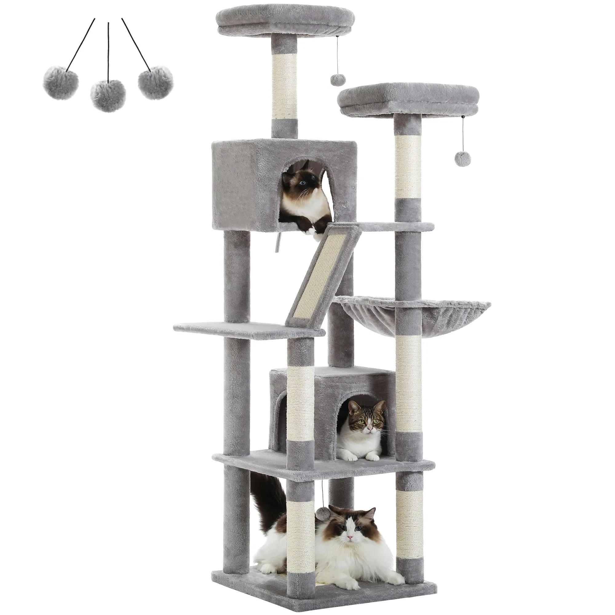 Large Tall Cat Tree Tower for Indoor Cats Multi-Level Plush Cat Condo w/ Scratching Posts Scratching Boards Perches & Caves