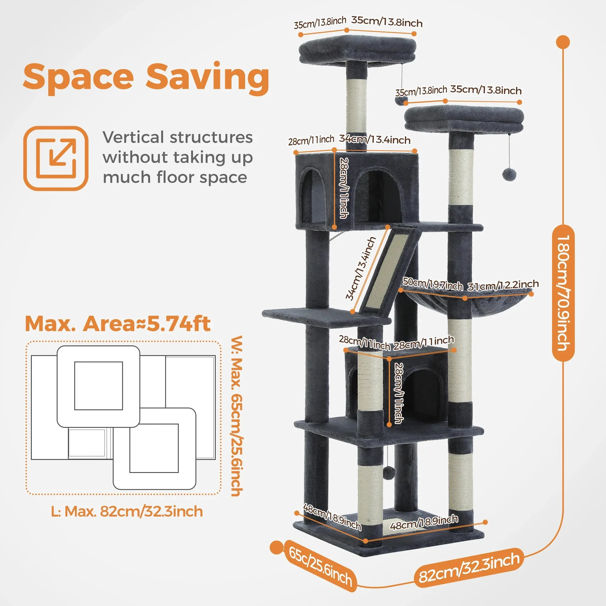 Large Tall Cat Tree Tower for Indoor Cats Multi-Level Plush Cat Condo w/ Scratching Posts Scratching Boards Perches & Caves