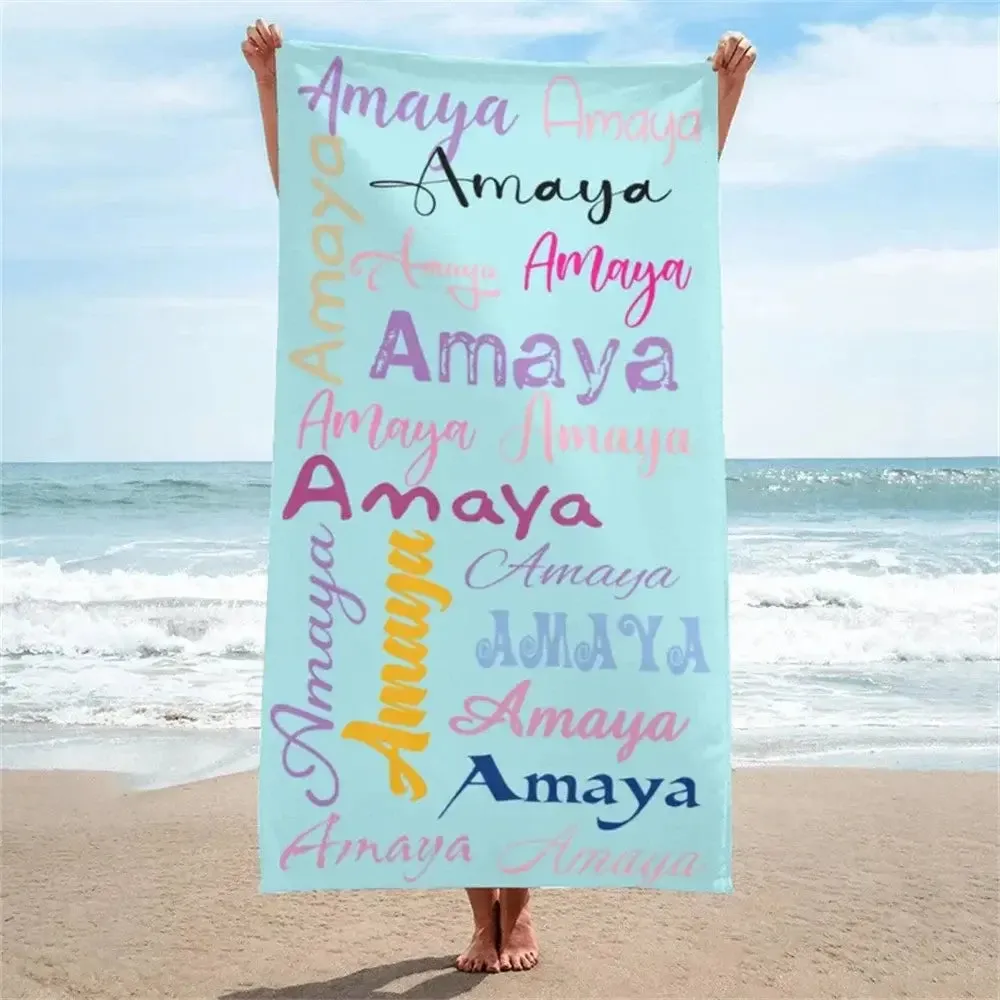 Personalized Name Collage Beach Towel for Kids