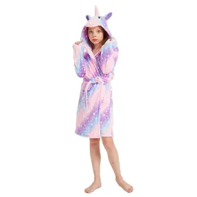 Purple Galaxy Striped Unicorn Kids Bathrobe