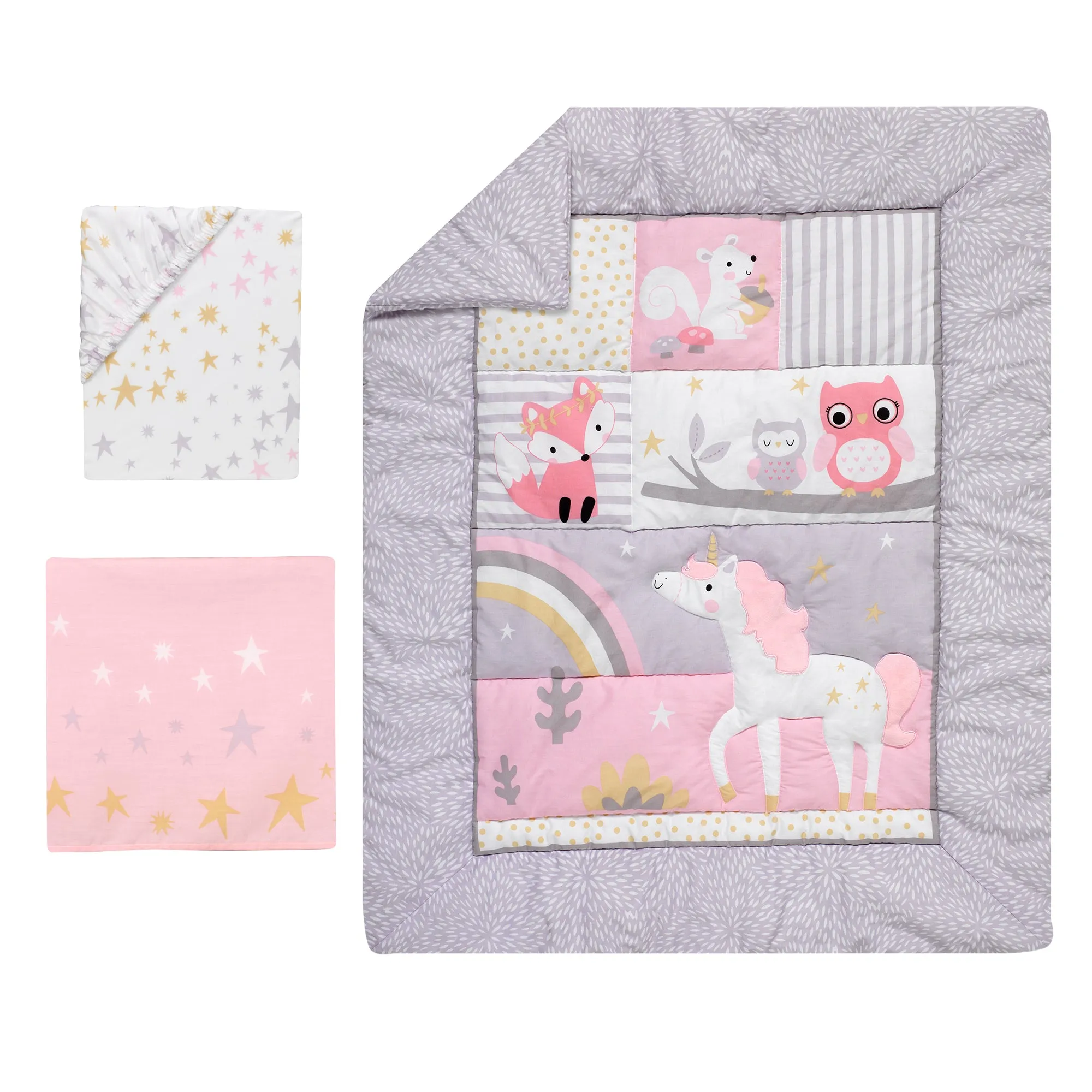 Rainbow Unicorn 3-Piece Crib Bedding Set